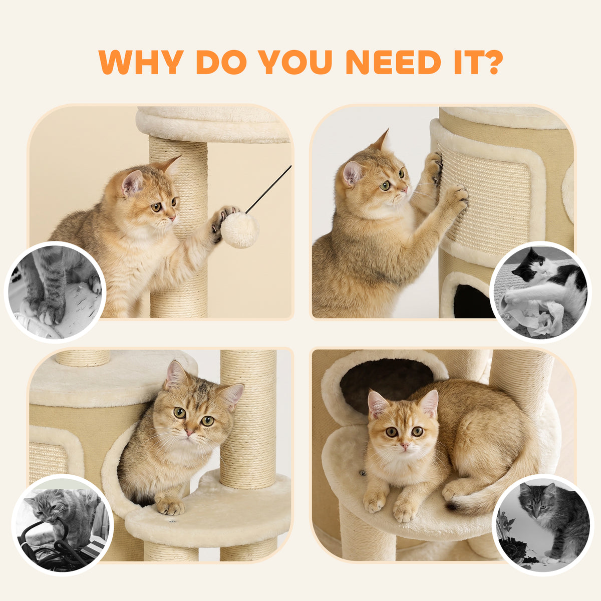 Árbol rascador para gatos de 4 niveles con dos nichos