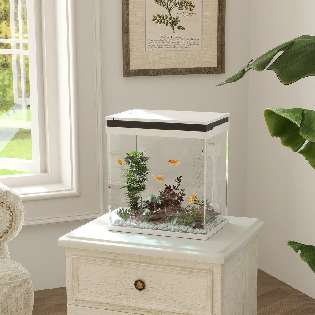 Acuario de vidrio de 14 litros con filtro y luz LED