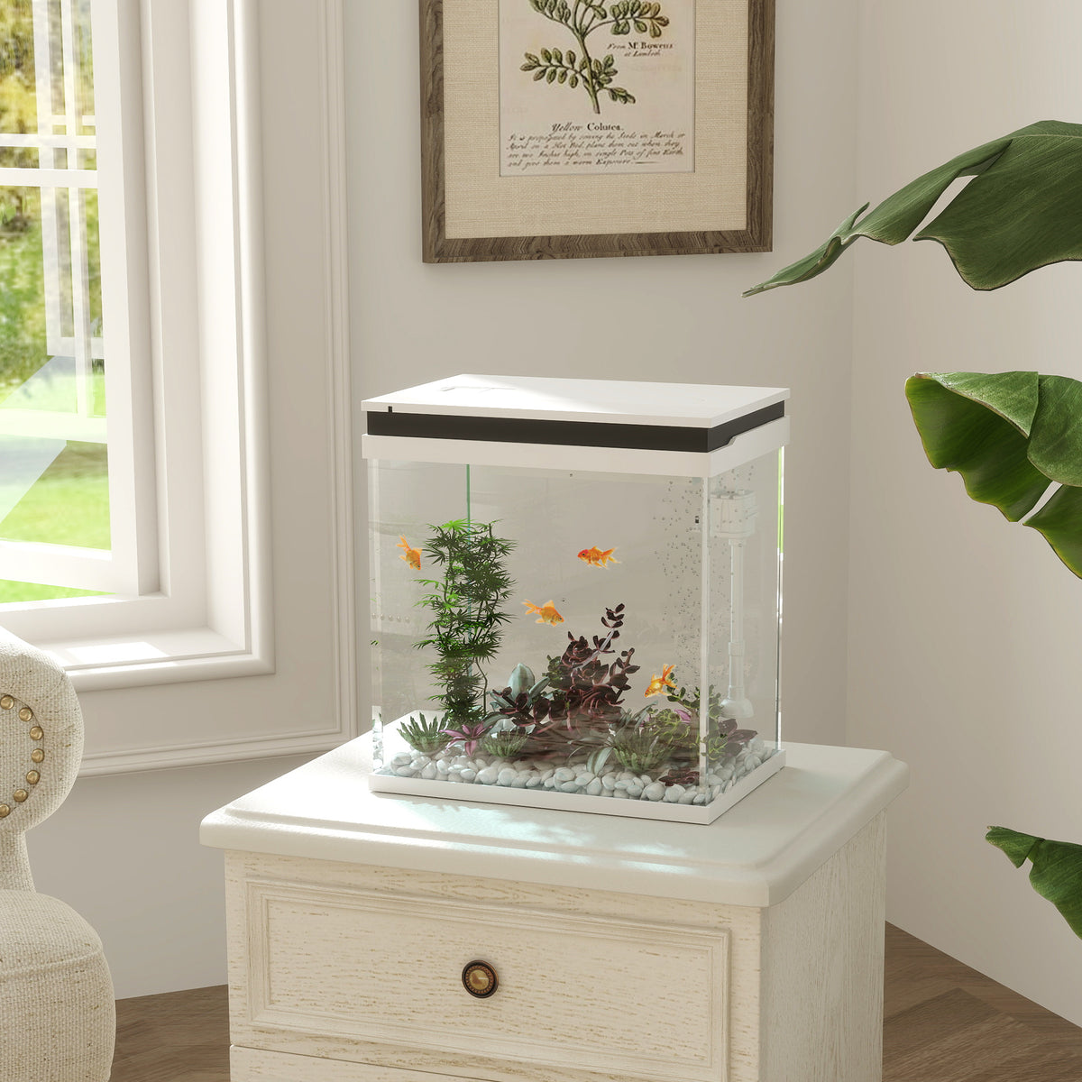 Acuario de vidrio de 14 litros con filtro y luz LED
