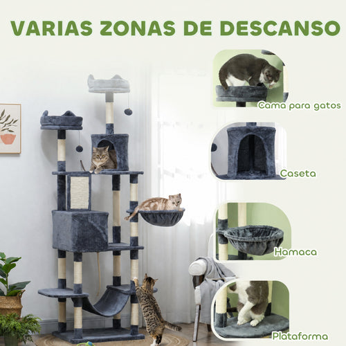 Árbol rascador para gatos de 206 cm con varios niveles