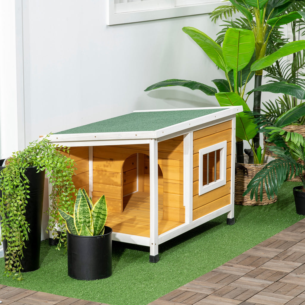 Caseta de madera con porche para perros pequeños hasta 8 kg, 85,5x62x60 cm