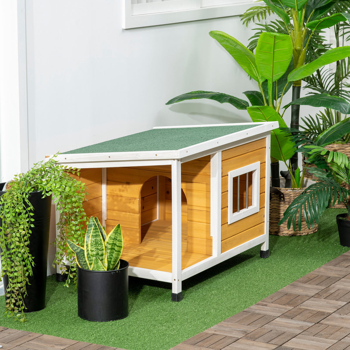 Caseta de madera con porche para perros pequeños hasta 8 kg, 85,5x62x60 cm