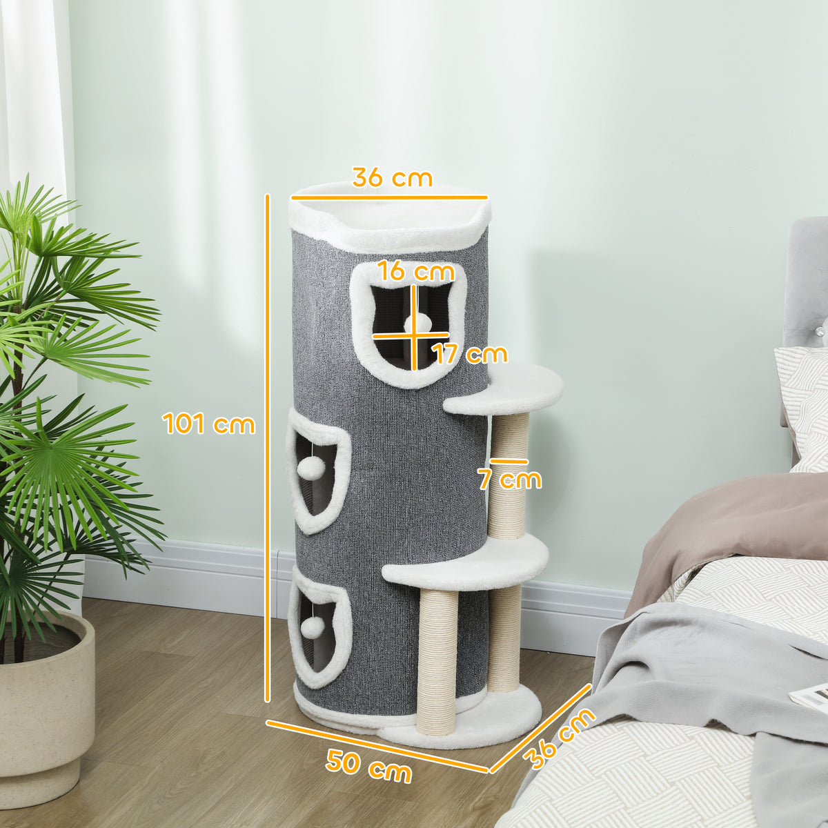 Torre rascadora para gatos de 4 niveles, gris