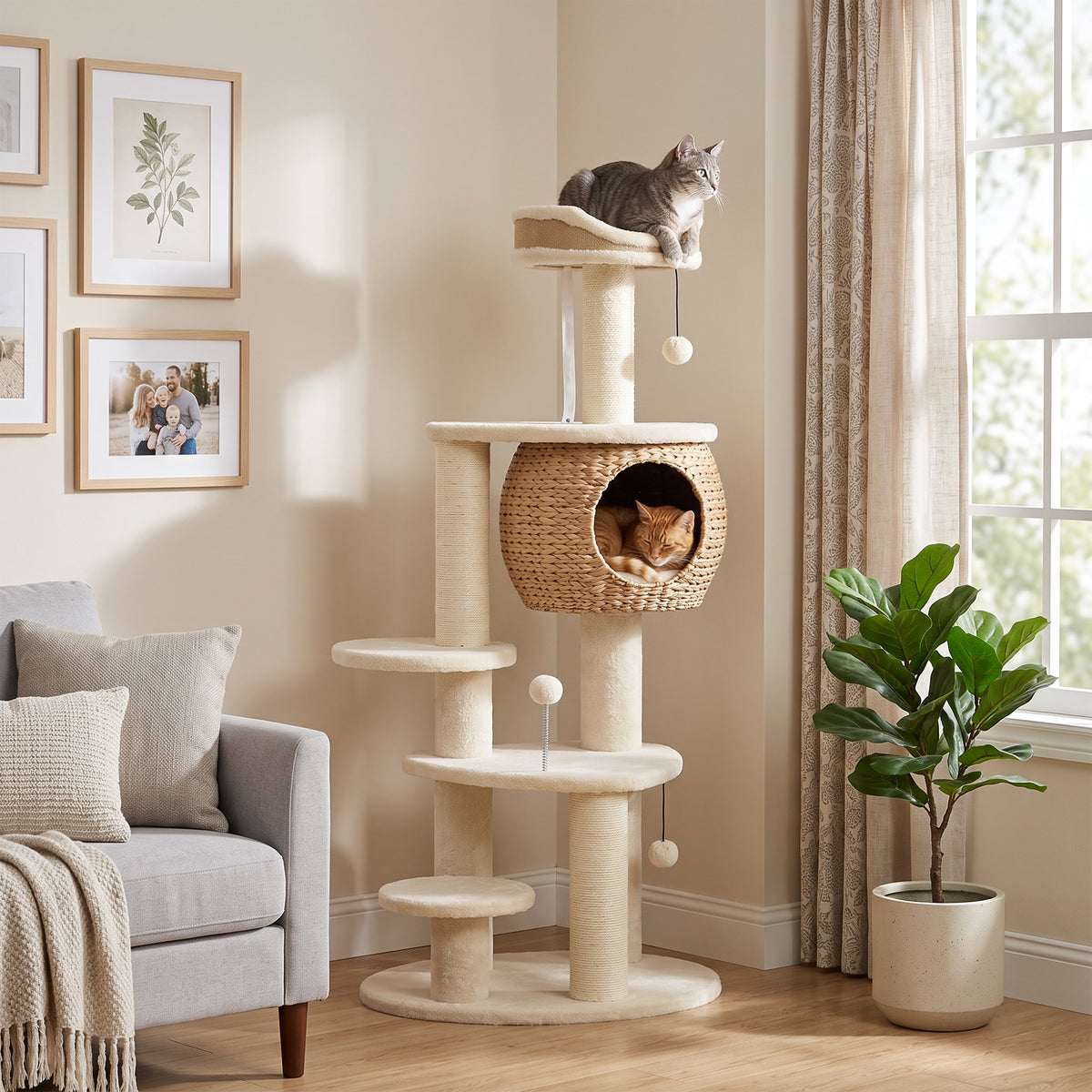 Árbol rascador para gatos de 132 cm con 4 niveles