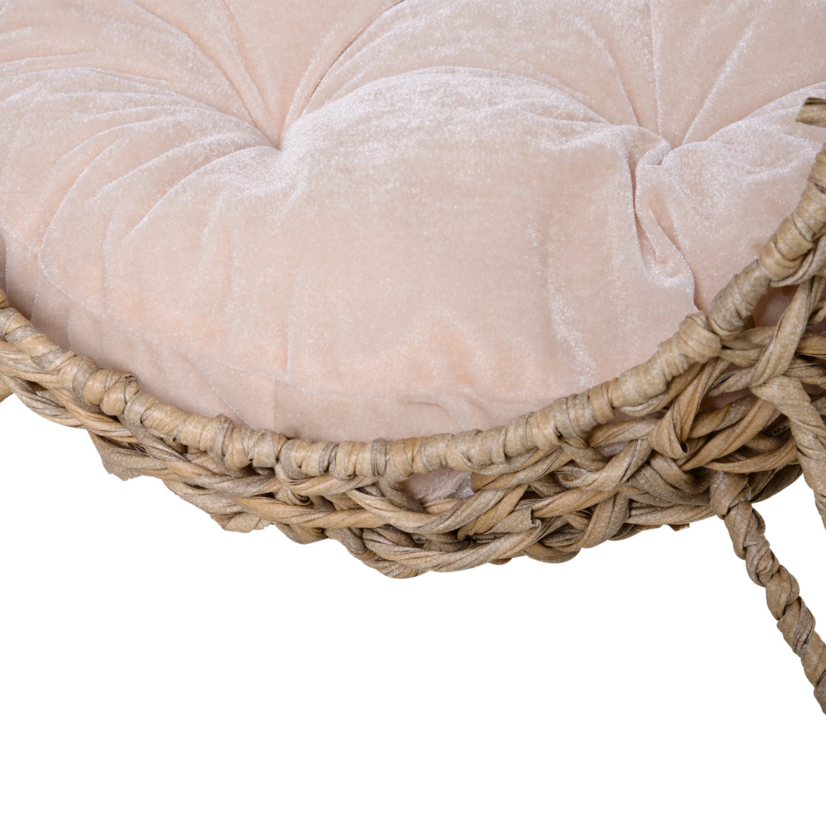 Cama cueva elevada de ratán para gatos con cojín de felpa, beige