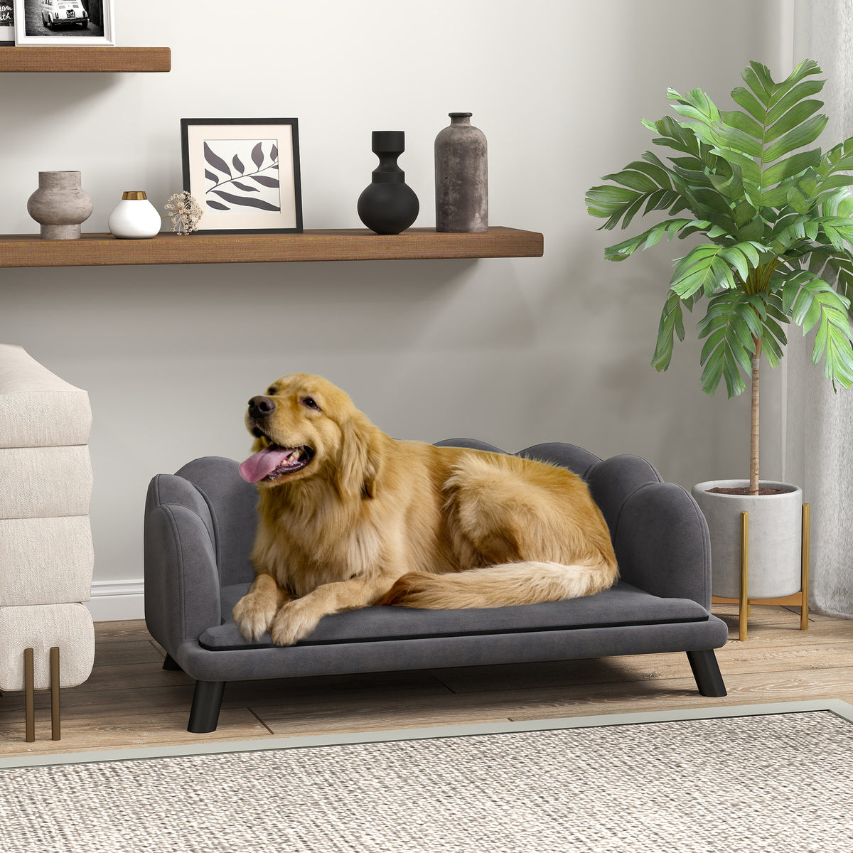 Sofá cama para perros y gatos con cojín de terciopelo gris
