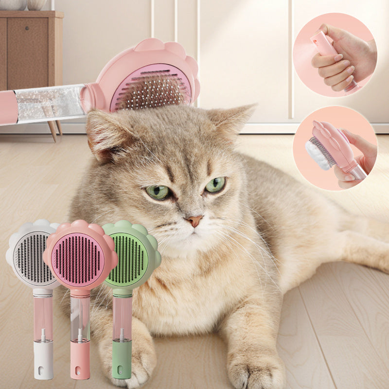 Cepillo autolimpiable 2 en 1 con pulverizador para mascotas