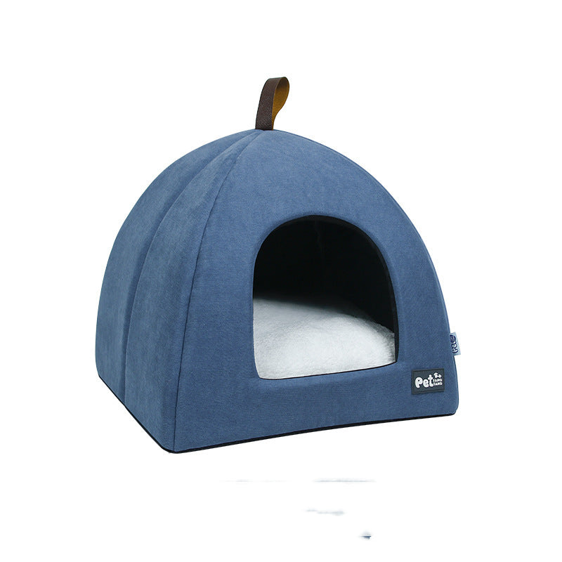 Cama de terciopelo suave para mascotas pequeñas en color azul