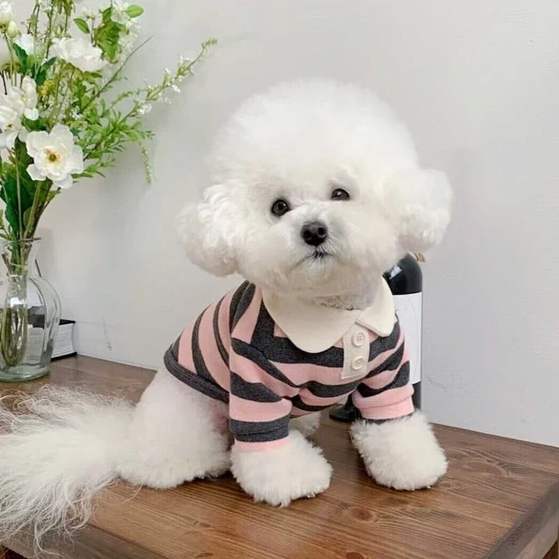 Polo de rayas de algodón para perros pequeños