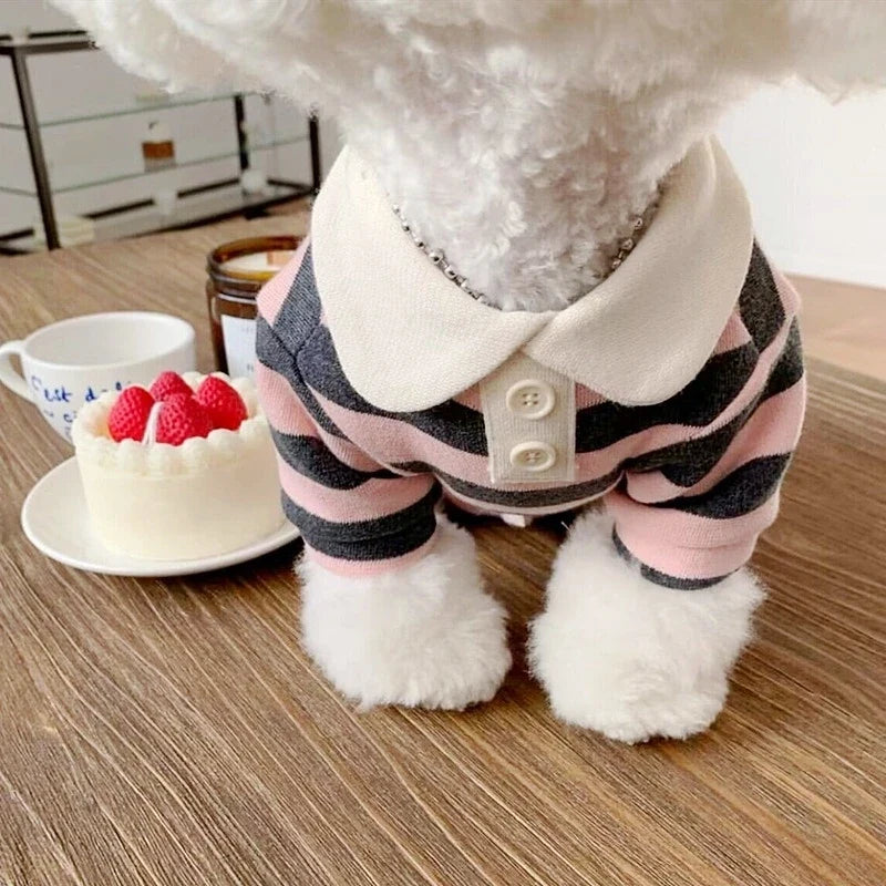 Polo de rayas de algodón para perros pequeños
