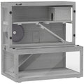 Jaula para hámster de madera 3 niveles con casita, rueda y rampas, 80x50x84 cm, gris-0