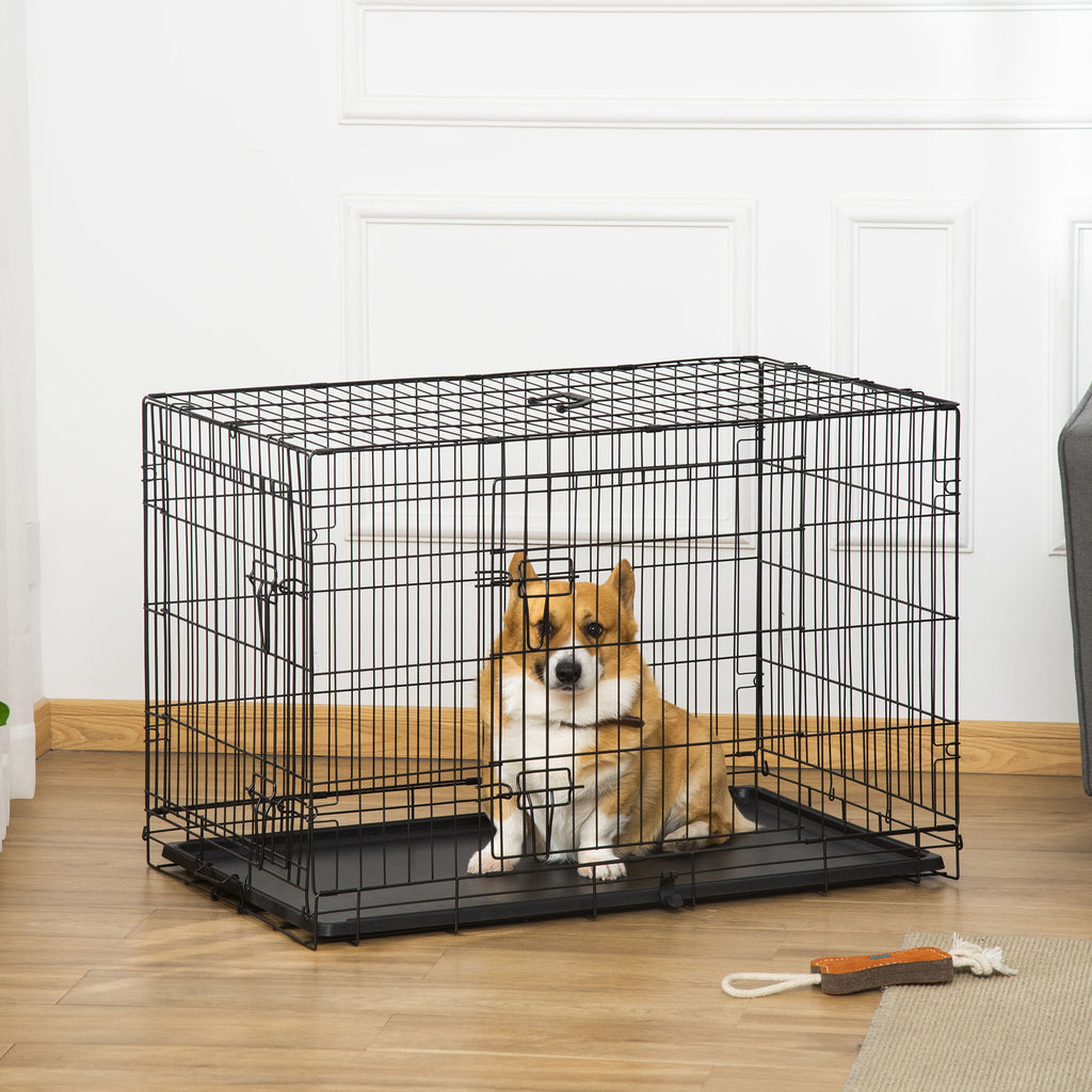 Pack de 2 jaulas plegables de acero para perros, 92 x 57 x 62,5 cm, negro, foto 5 de 9