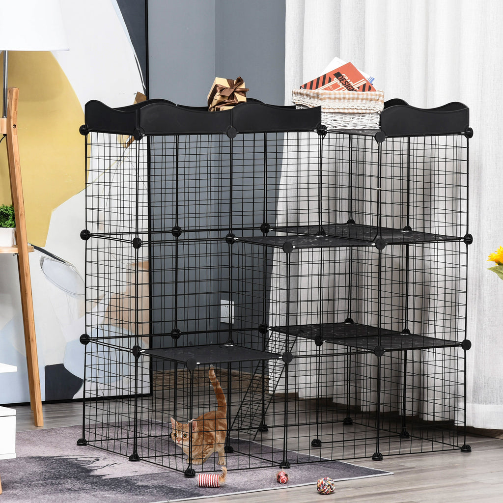 Pack de 2 recintos modulares de 3 niveles con rampa para animales pequeños, negro, foto 9 de 9