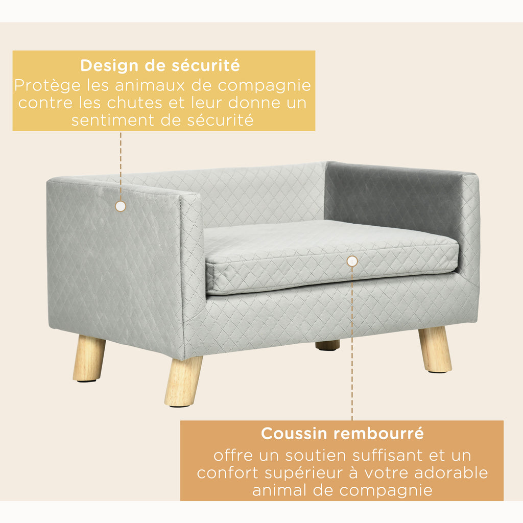 Sofá de terciopelo para perros pequeños con patas de madera, gris oscuro
