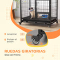 Jaula para perros con ruedas, tapa abatible y comedero, 92 x 62 x 73 cm
