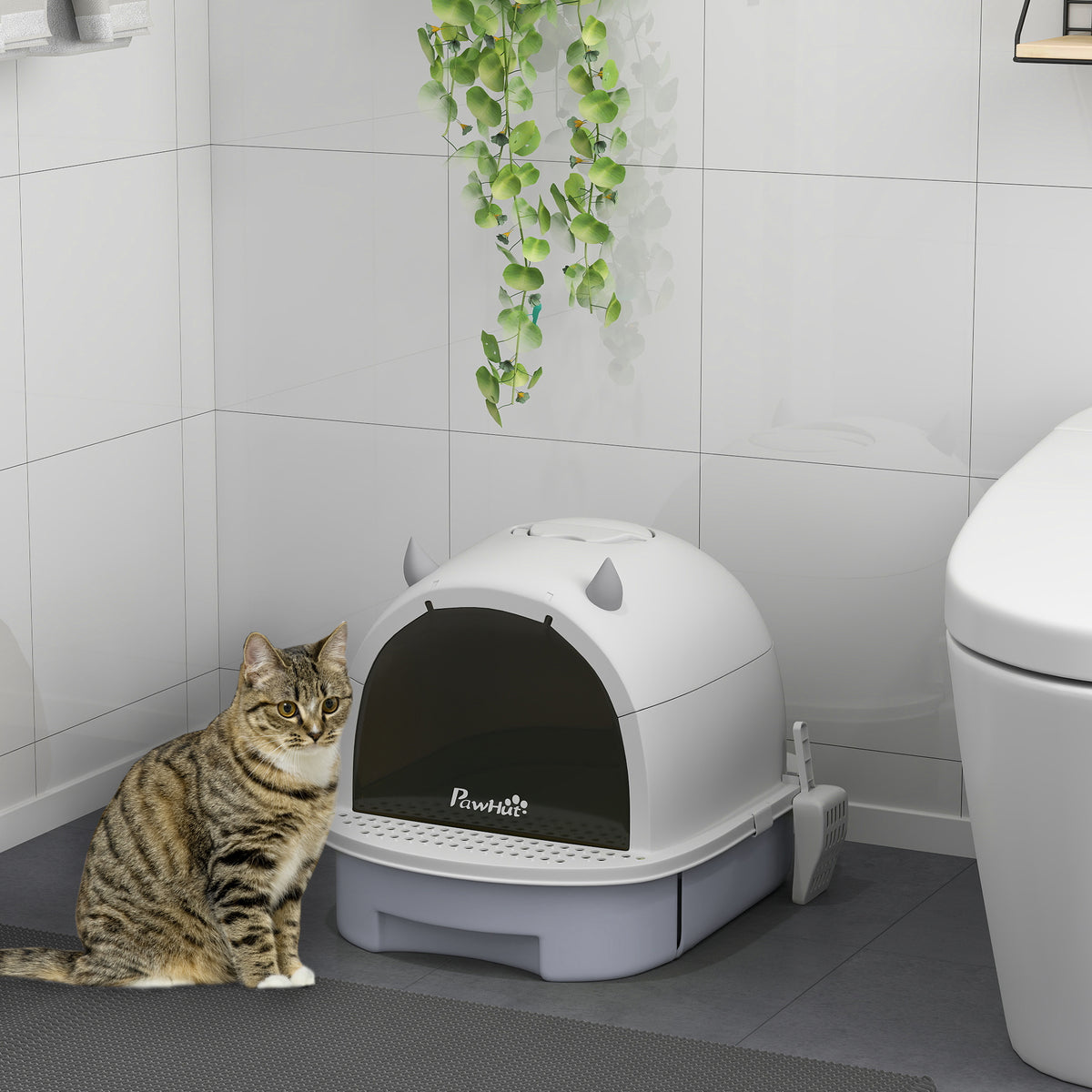 Arenero cerrado para gato con cajón, filtros y pala