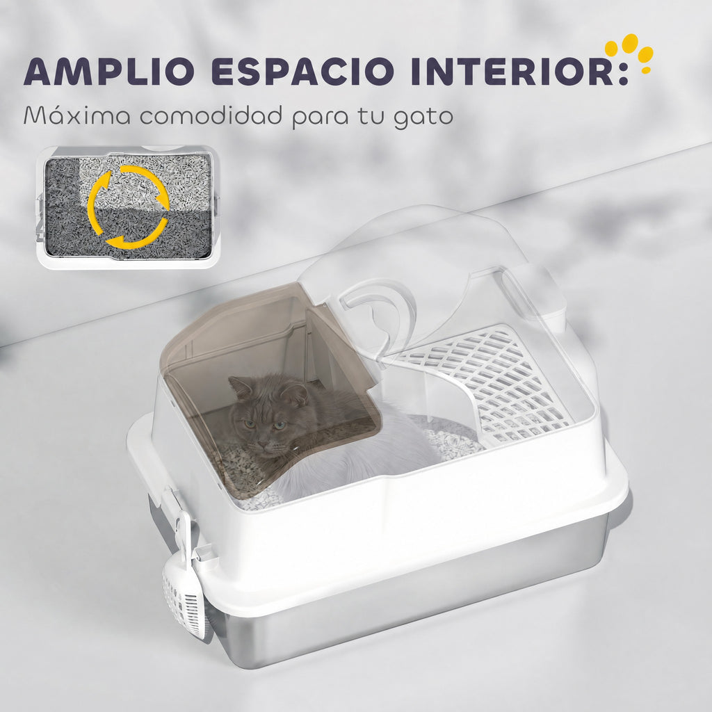 Arenero cerrado para gatos de acero inoxidable con tapa