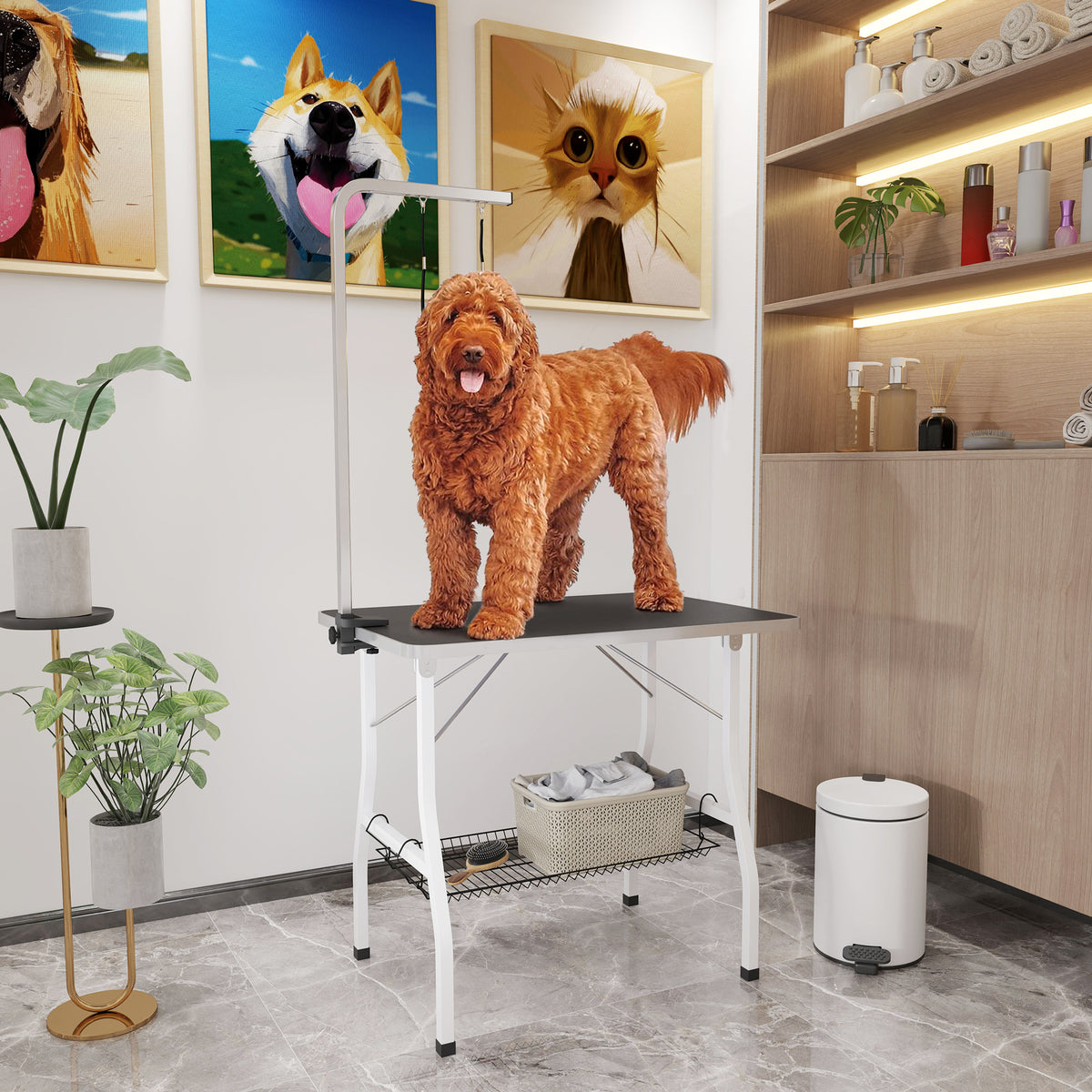 Mesa plegable de peluquería para perros con brazo ajustable
