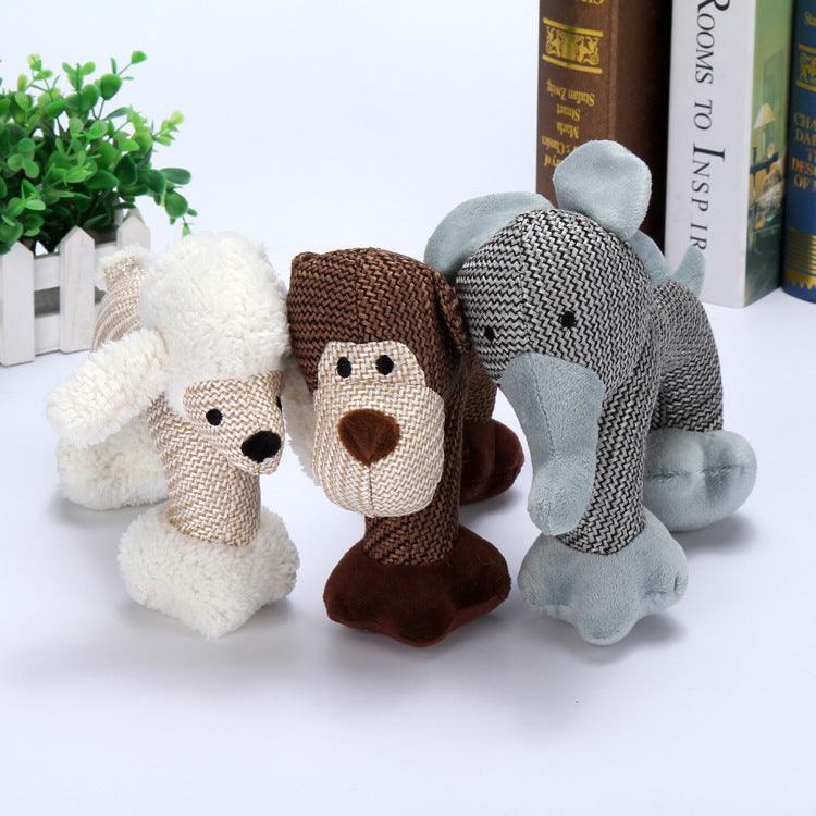 Peluches con silbato para perros: elefante, mono y caniche