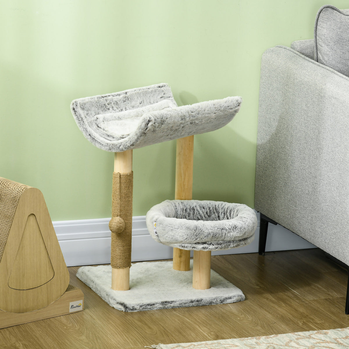 Árbol rascador para gatos con dos nichos y cojín lavable