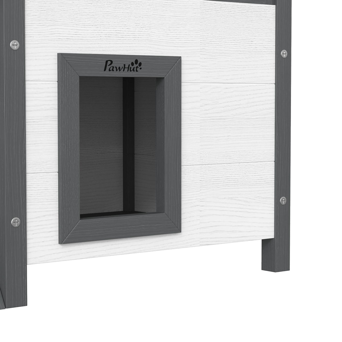 Caseta de madera para gatos con terraza y escalera