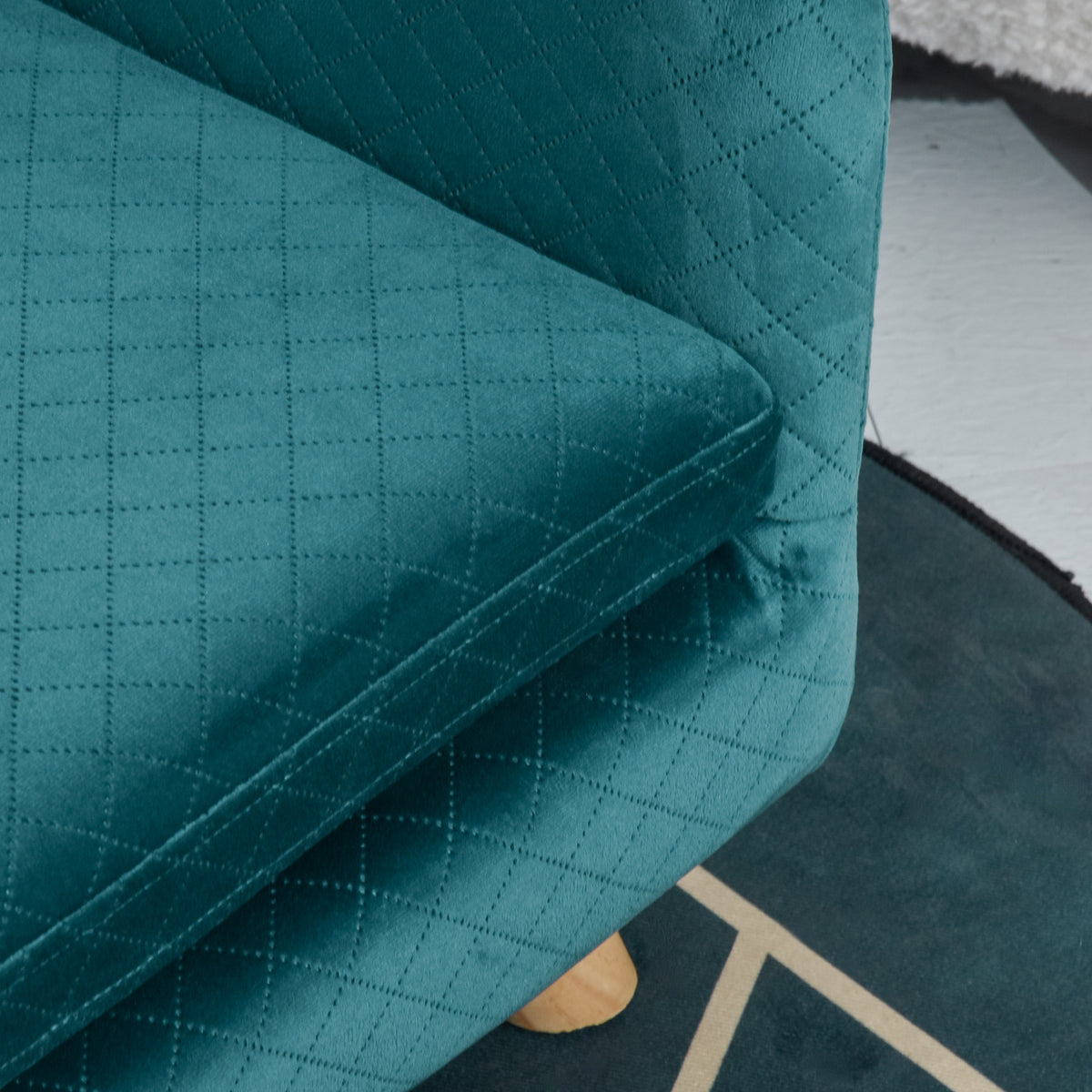 Sofá de terciopelo para perros pequeños con patas de madera, azul verdoso