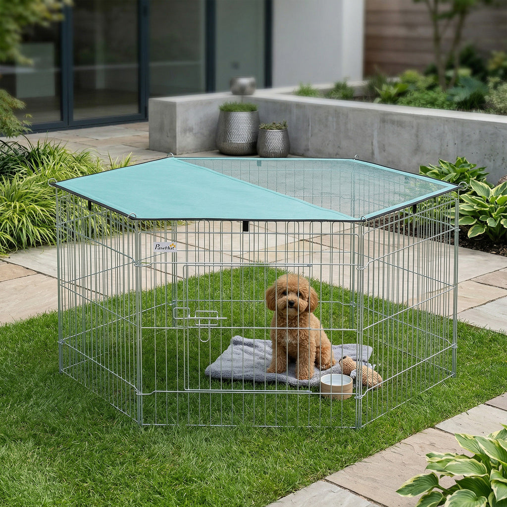 Parque plegable para perros y gatos con techo, 6 paneles