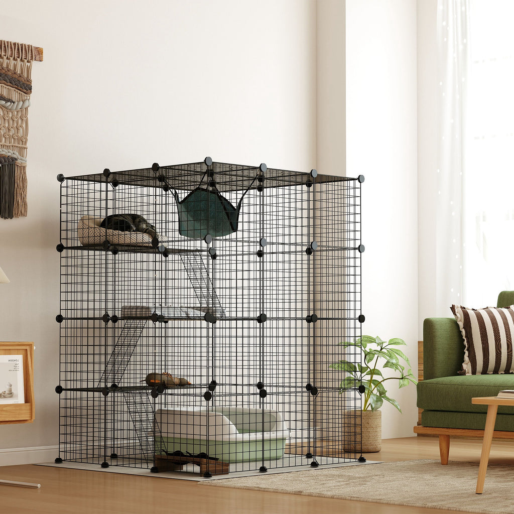 Parque modular de 4 niveles para conejos y gatos