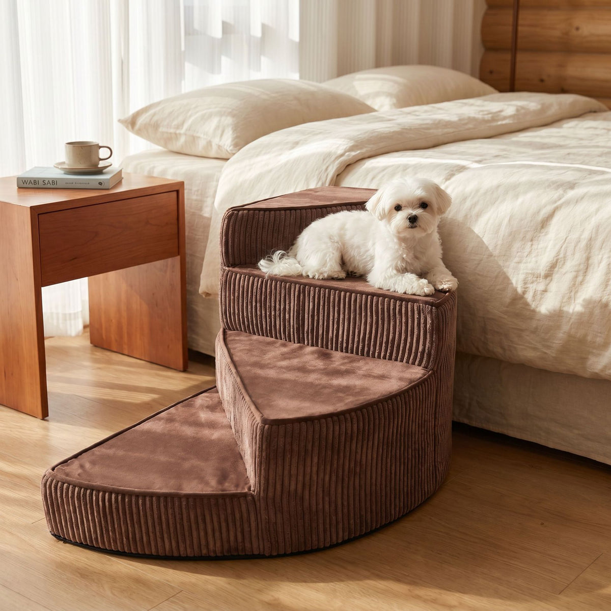 Escalera giratoria para perros con funda lavable – Marrón, derecha