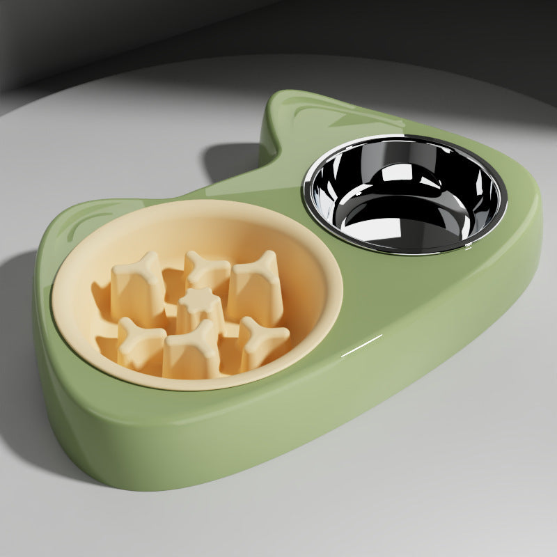 Comedero doble de acero inoxidable para perros y gatos – Doble inox antiatragantamiento verde