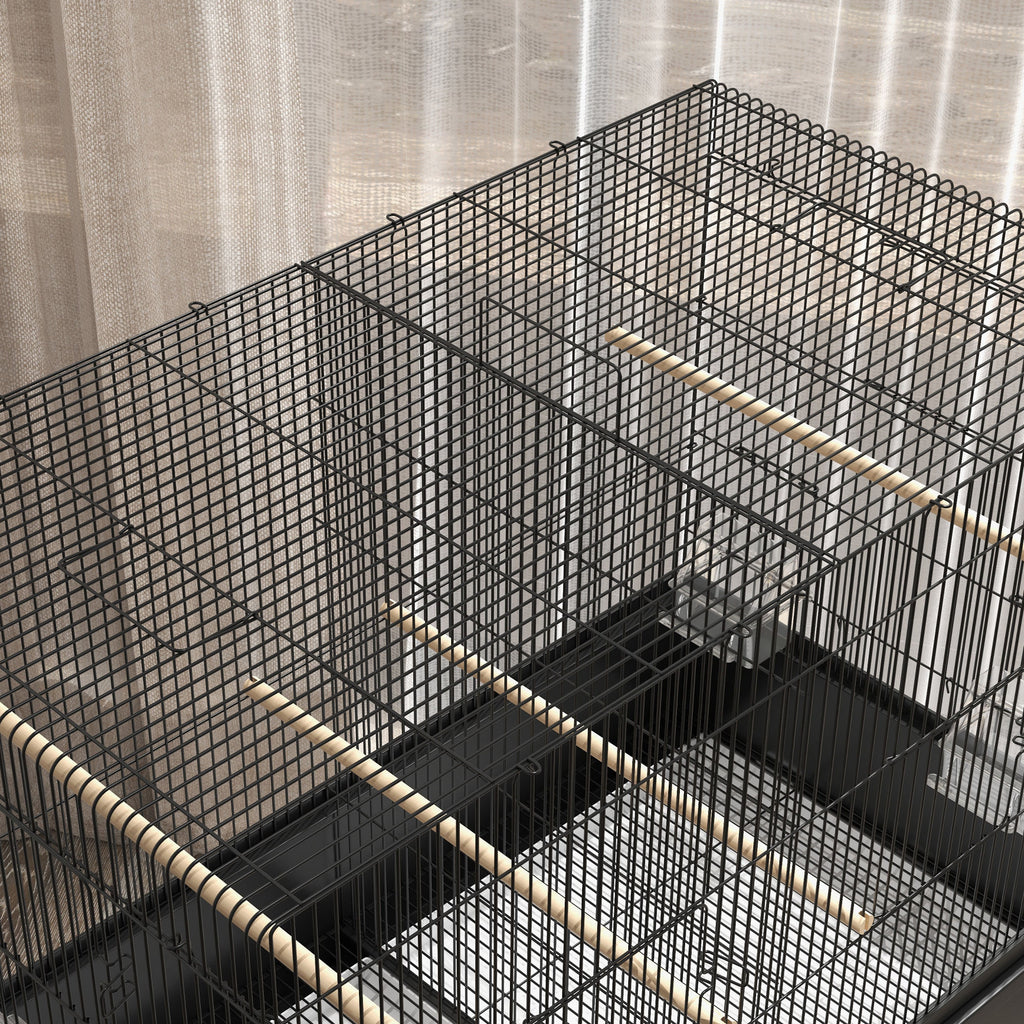 Jaula grande para pájaros y loros con soporte y ruedas, 85x49x119 cm, negra-8
