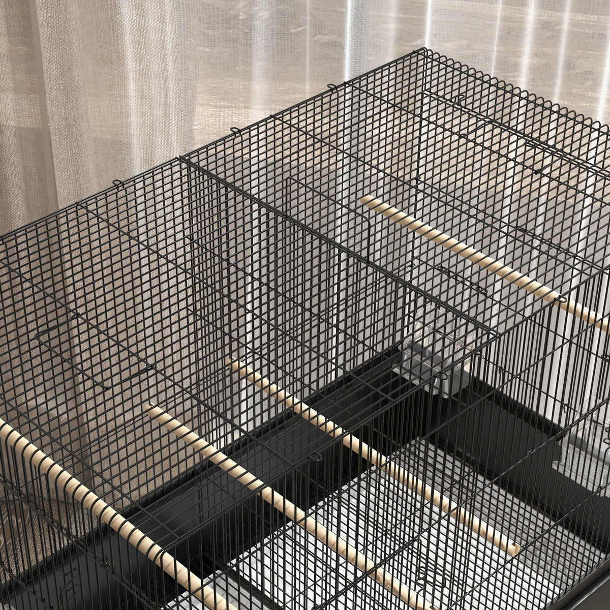 Jaula grande para pájaros y loros con soporte y ruedas, 85x49x119 cm, negra-8