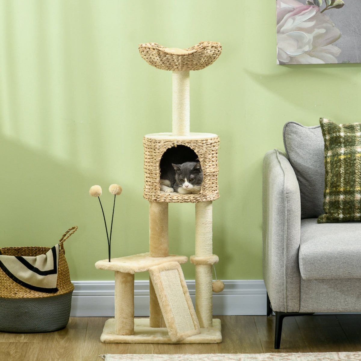 Árbol rascador para gatos de 116 cm con refugio y plataformas
