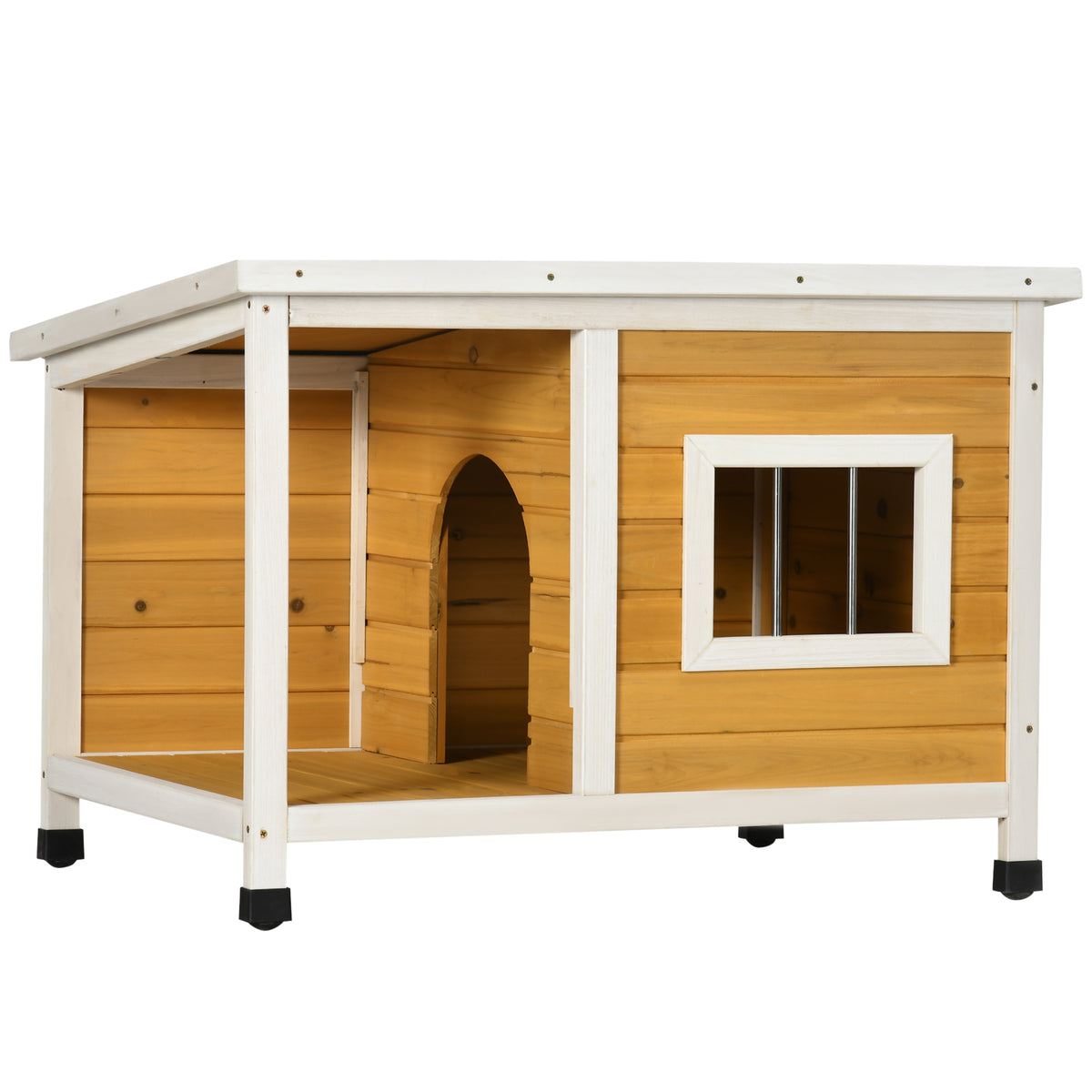 Caseta de madera con porche para perros pequeños hasta 8 kg, 85,5x62x60 cm