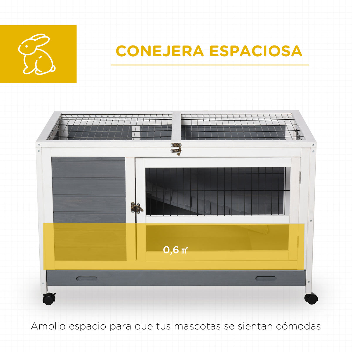 Conejera de madera con ruedas