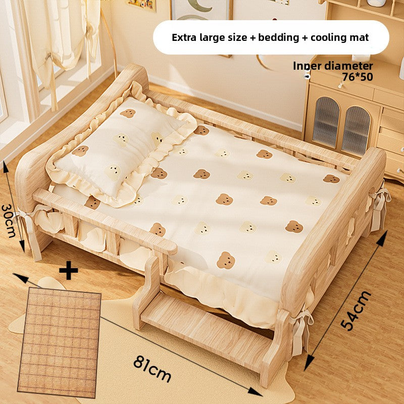 Cama elevada de madera para perros