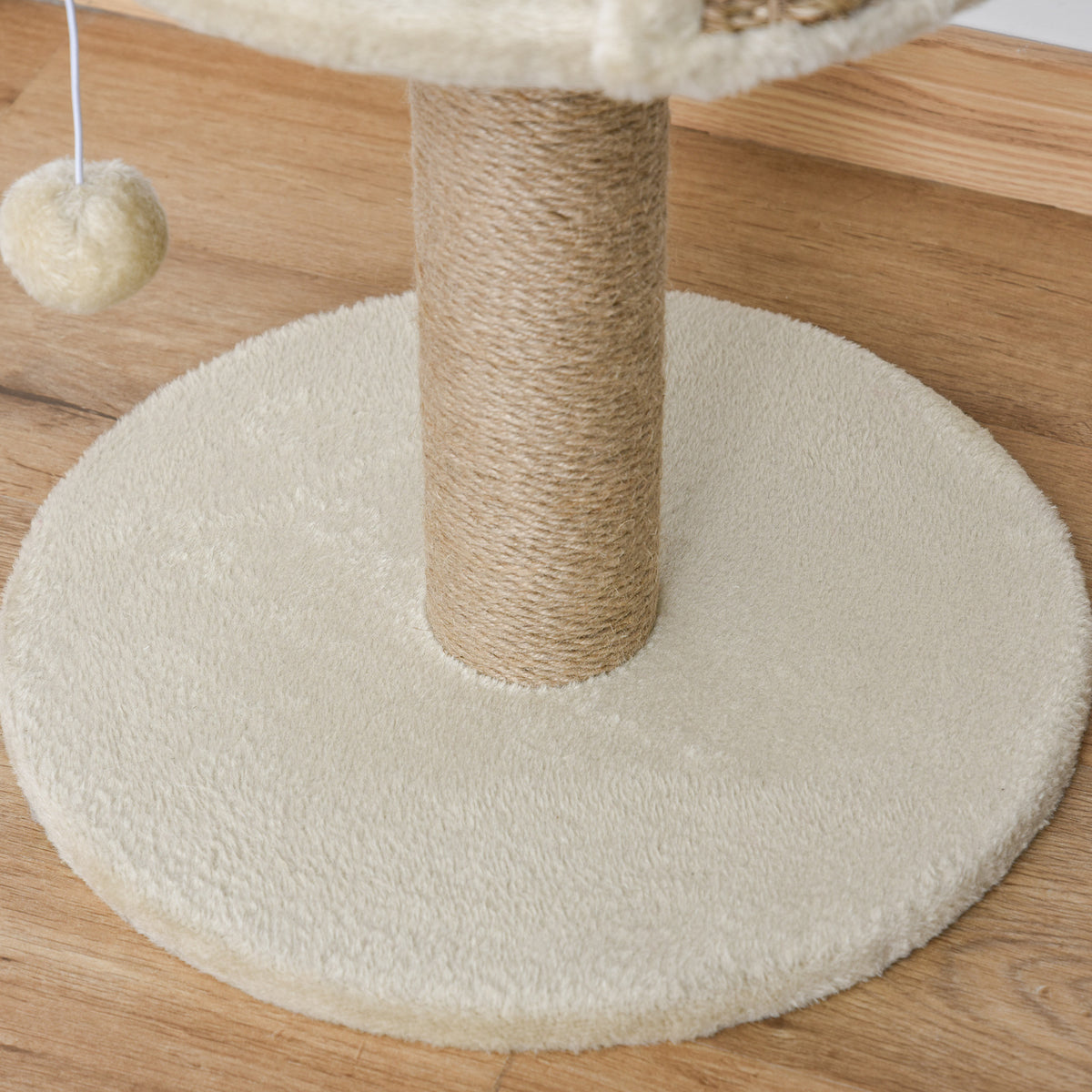 Rascador pequeño para gatos con pompón y plataforma, 40 x 40 x 49 cm, beige, foto 5 de 9