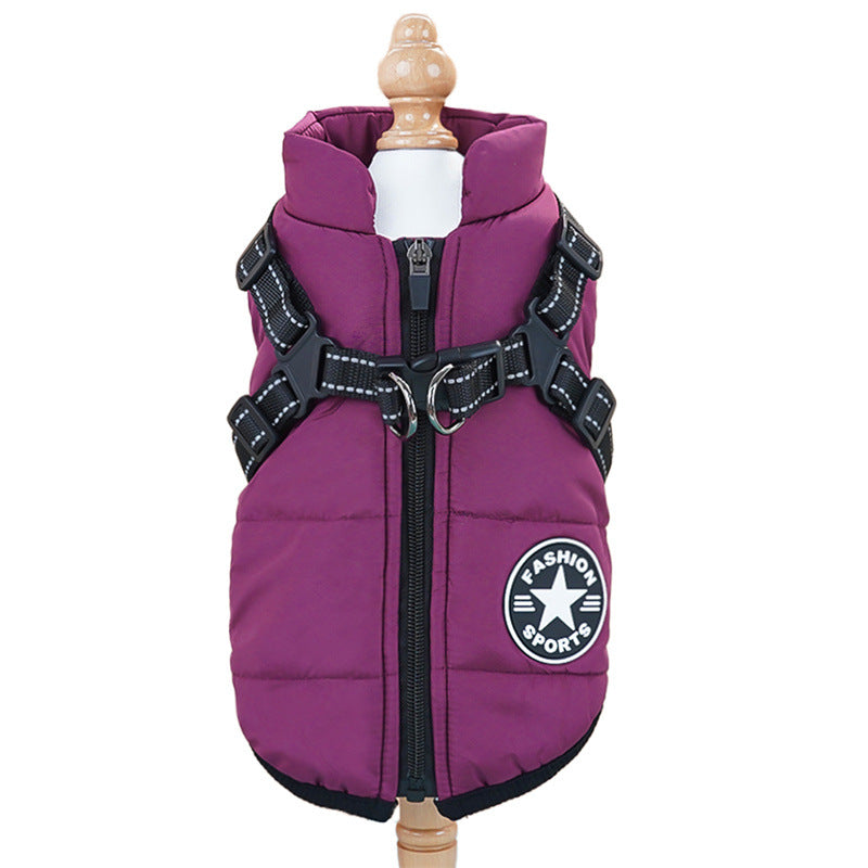 Chaleco acolchado de algodón para perros y gatos en color morado