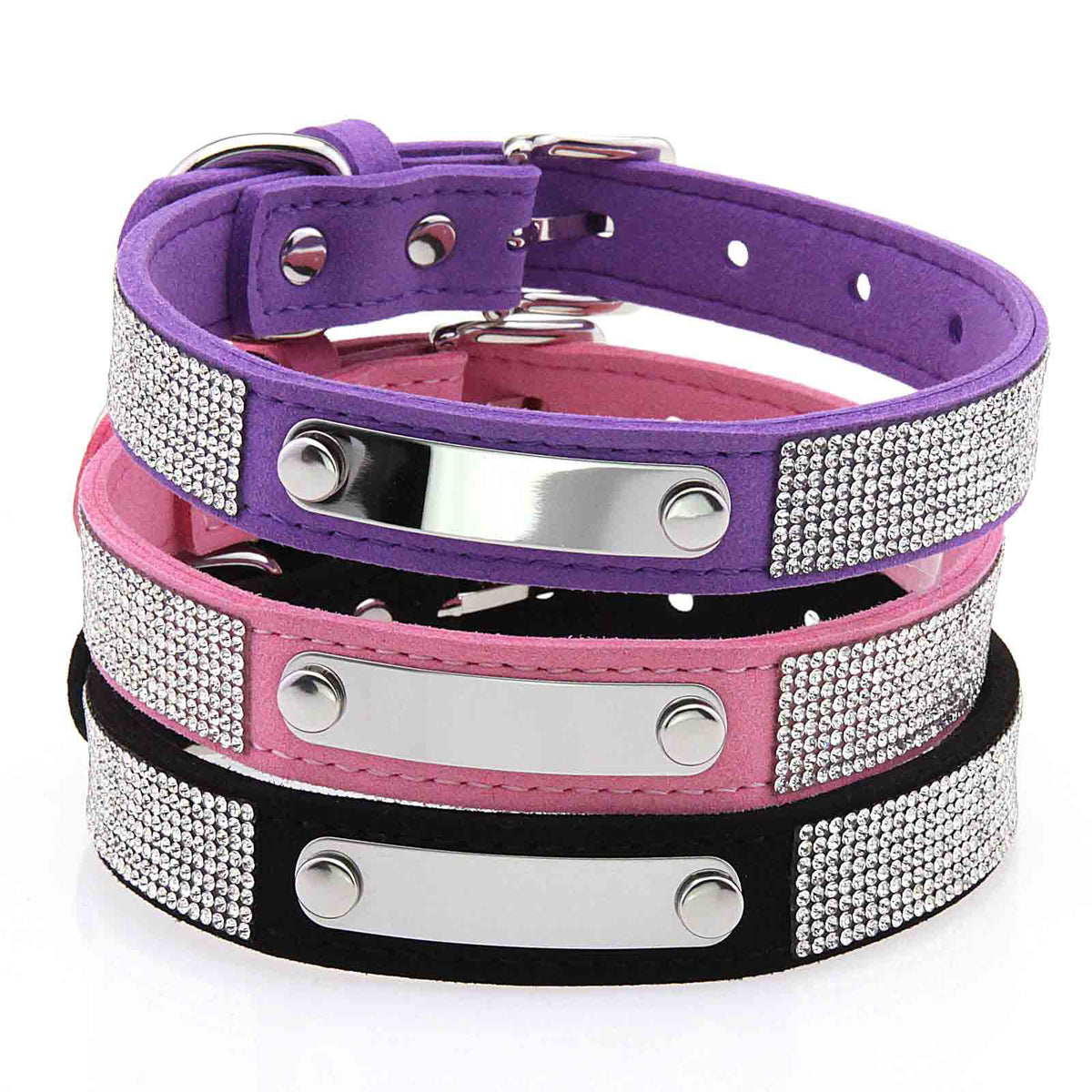 Collar ajustable con brillantes para perros y gatos
