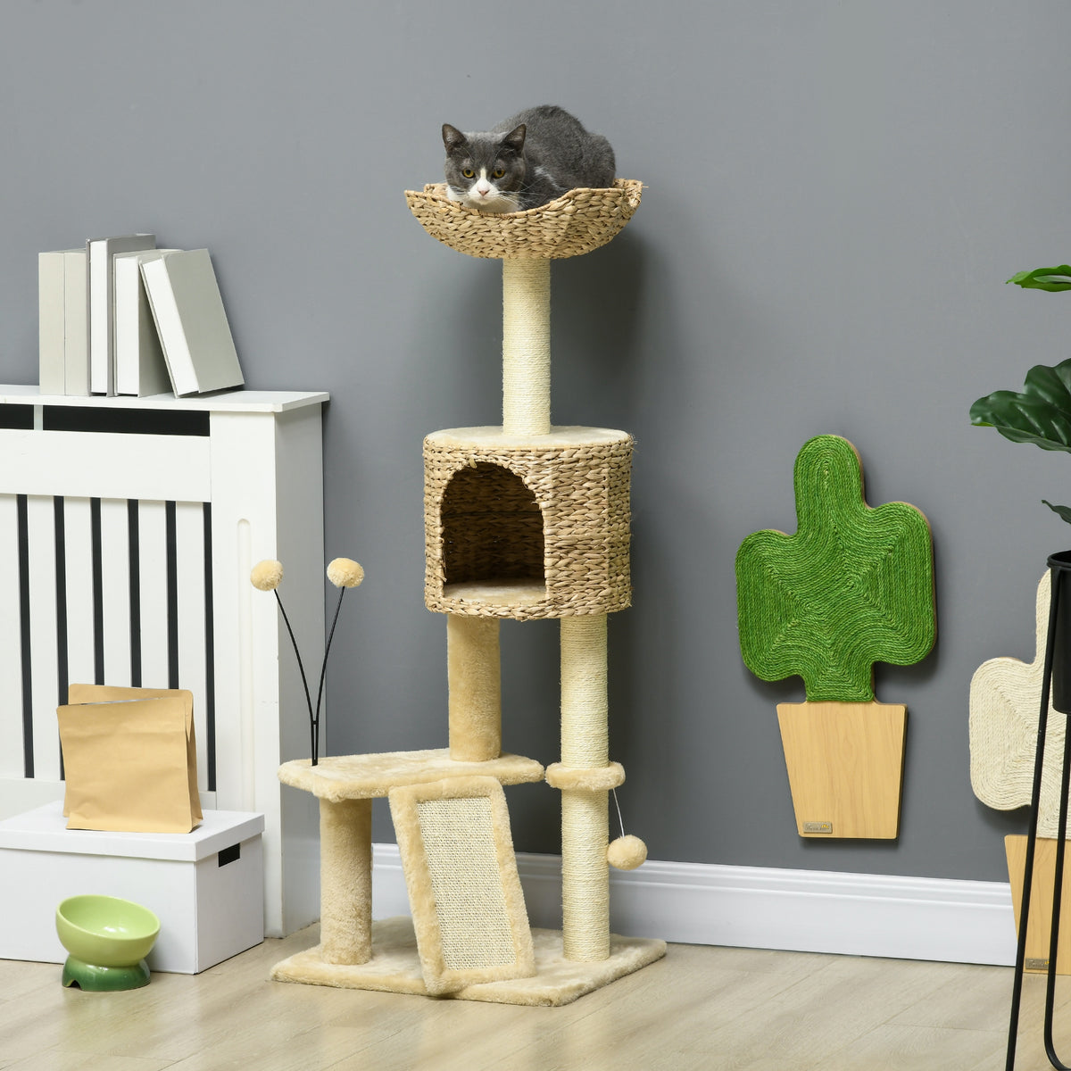 Árbol rascador para gatos de 116 cm con refugio y plataformas