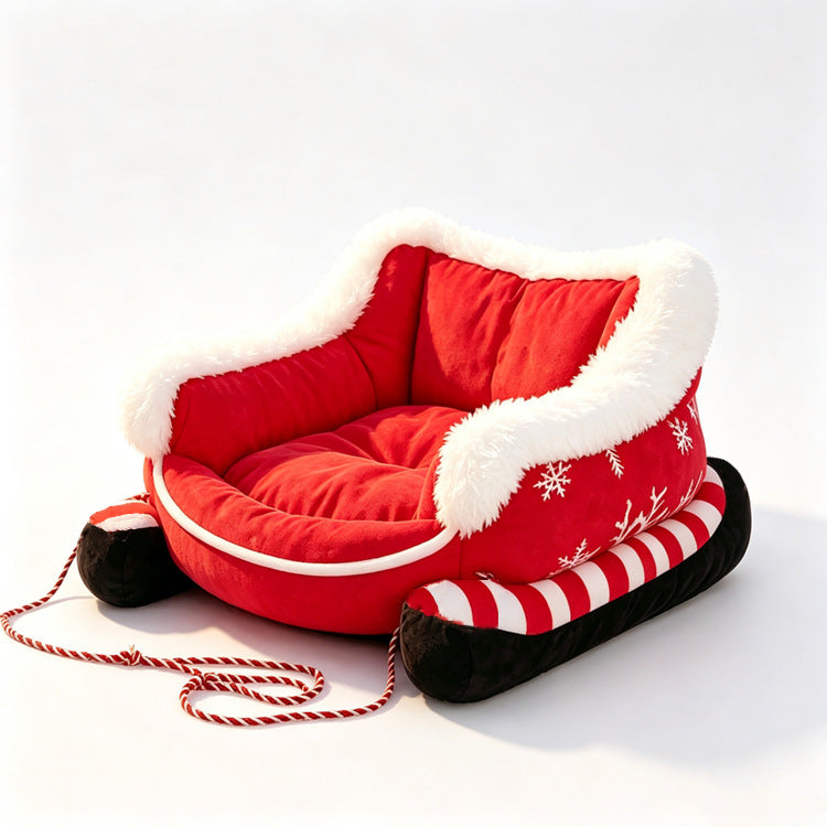 Cama trineo navideña para perros y gatos
