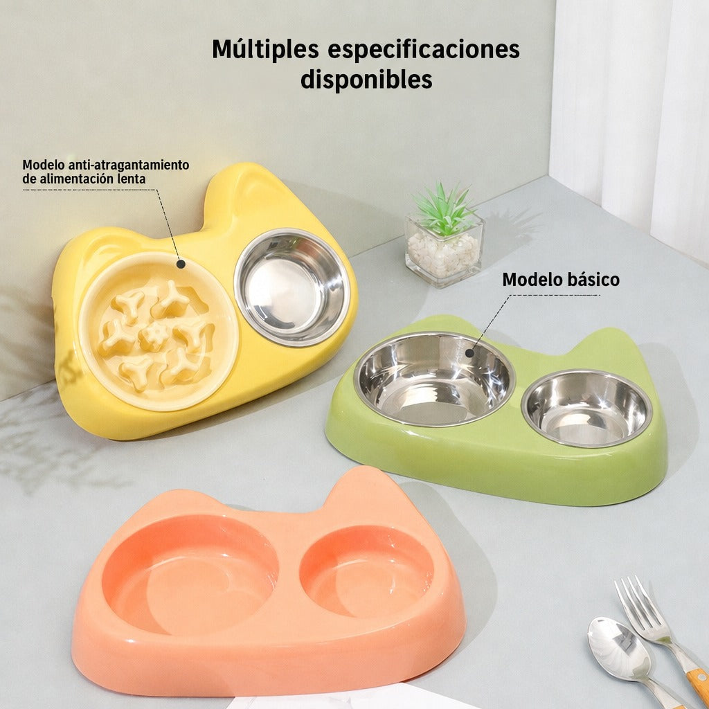 Comedero doble de acero inoxidable para perros y gatos