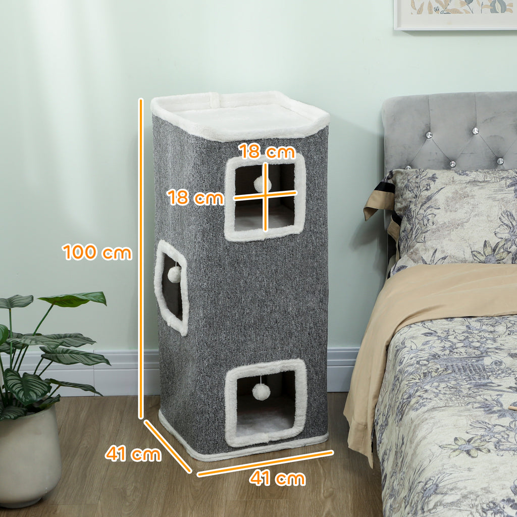 Árbol para gatos de 4 niveles con refugios, gris
