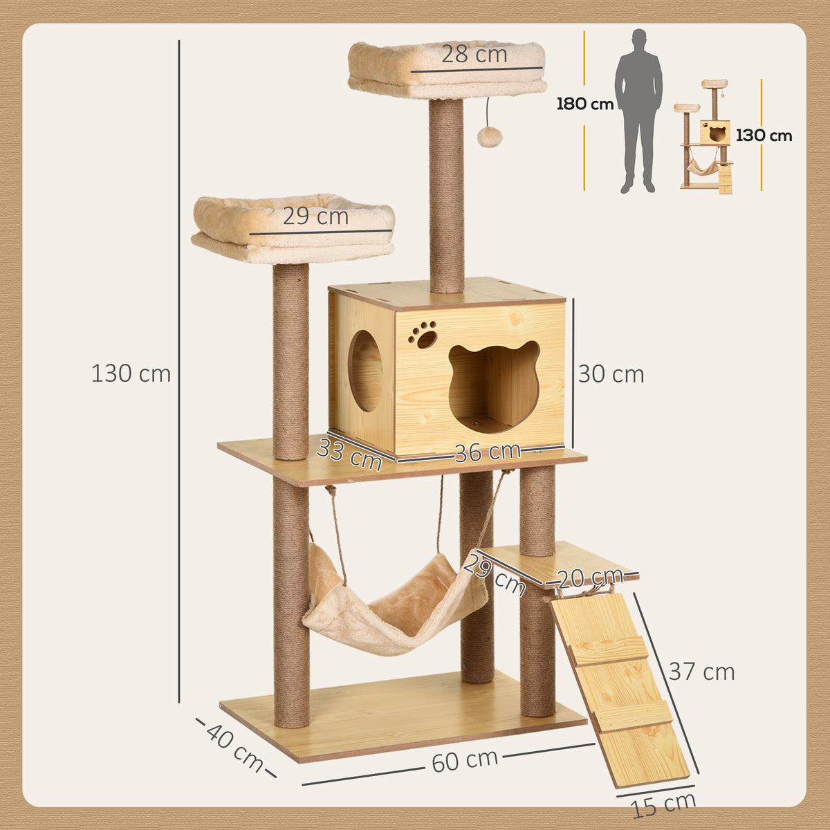 Árbol rascador para gatos con hamaca y plataformas, foto 4 de 9