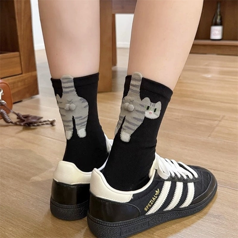 Calcetines con pompón de gato de dibujos 3D