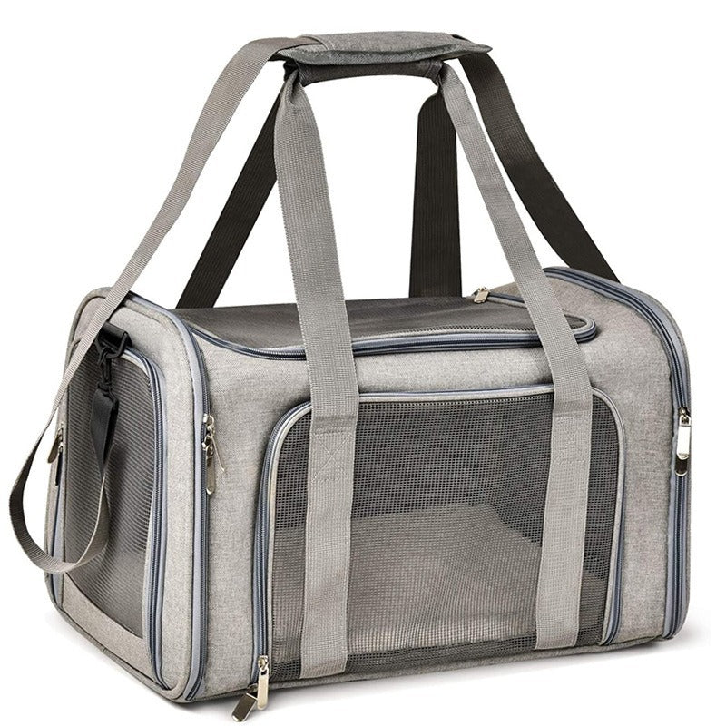 Transportín plegable y transpirable para perros y gatos en color gris