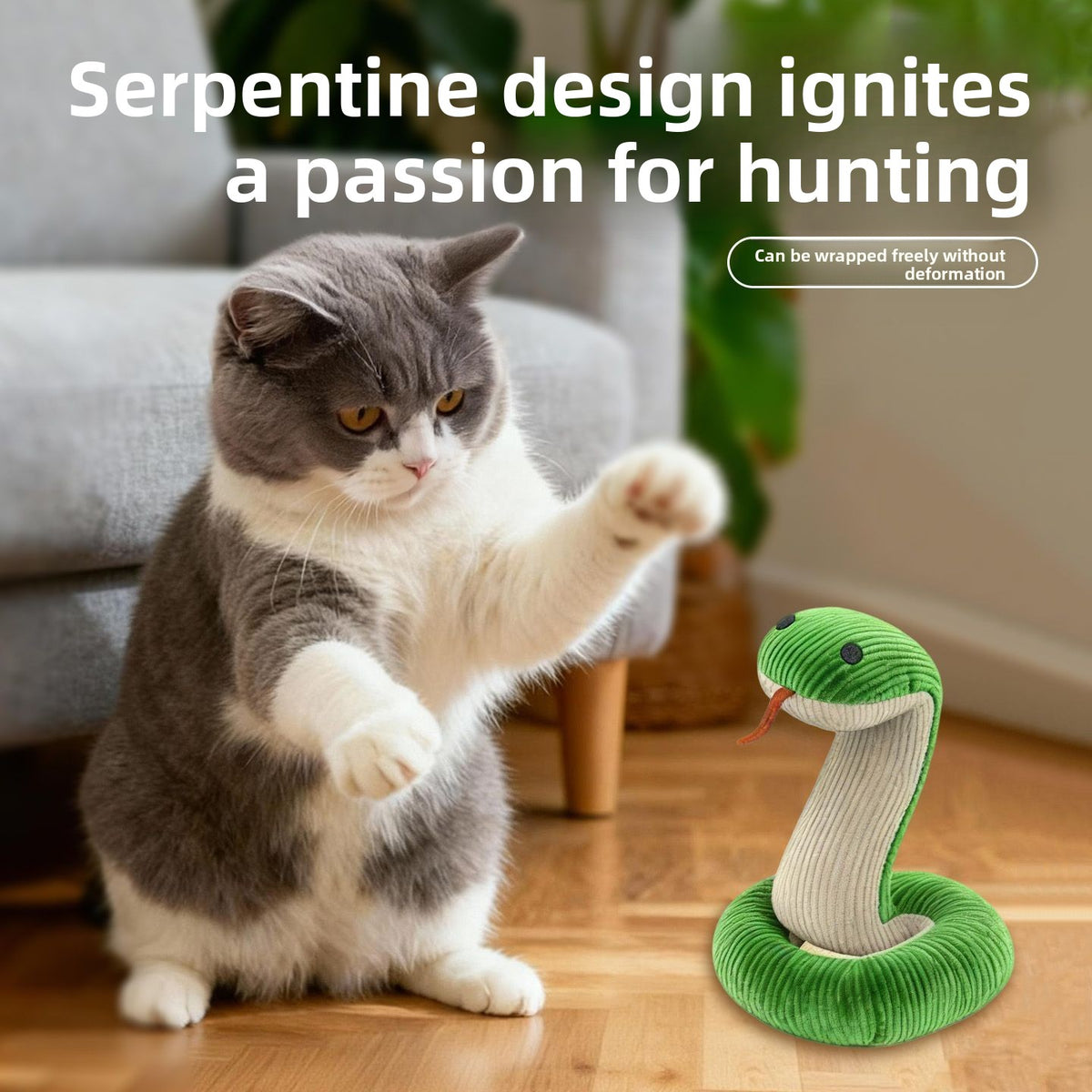 Juguete serpiente para gatos con papel crujiente y hierba gatera