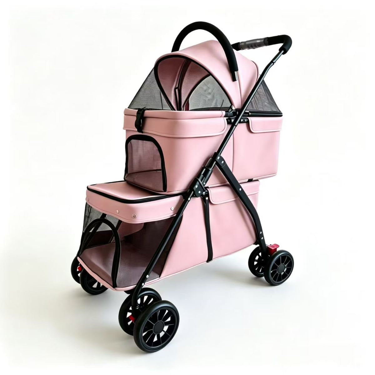 Foldable double dog stroller with two compartments