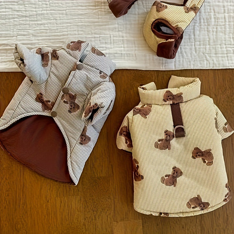 Abrigo con gorro para perro pequeño, estampado de ositos y anilla