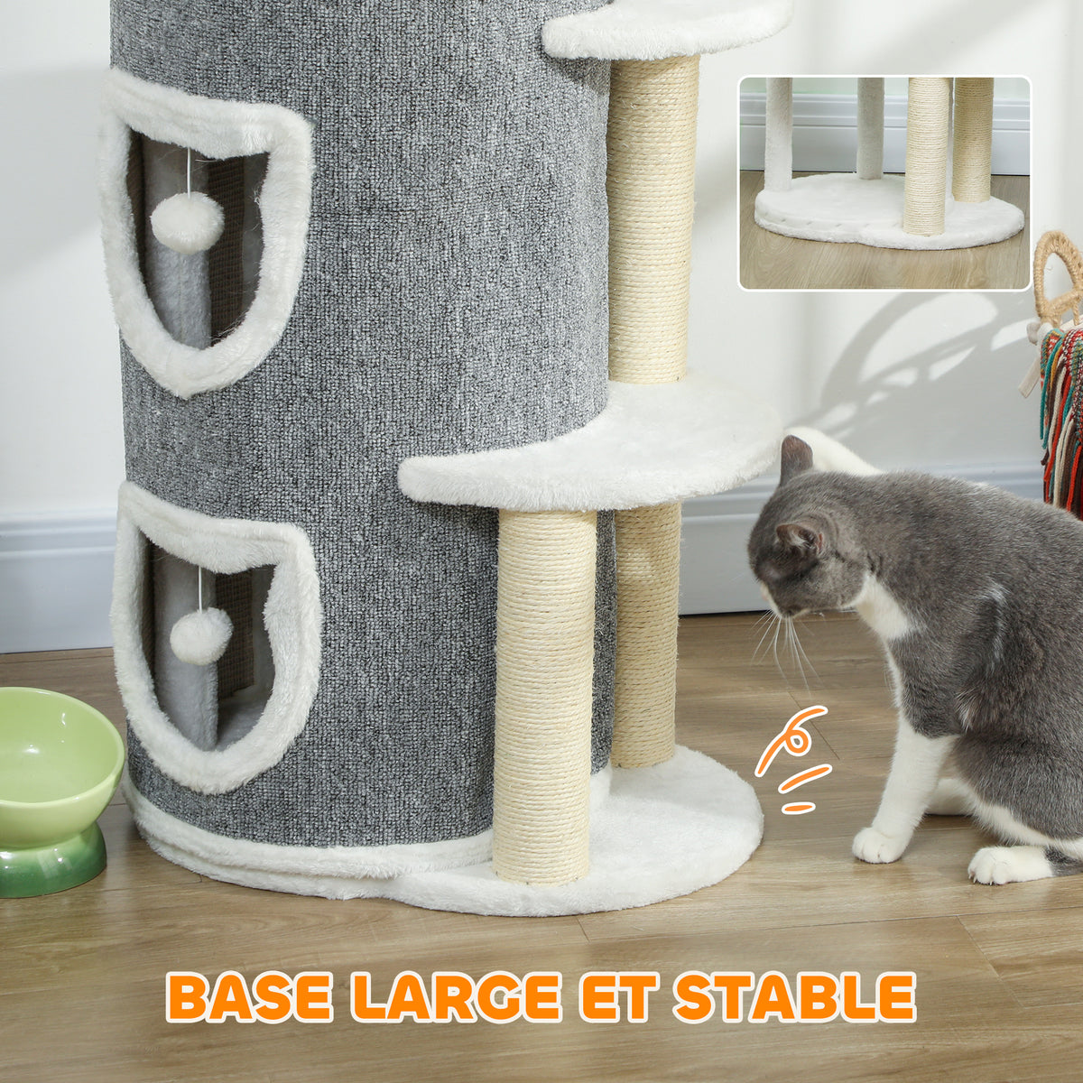 Torre rascadora para gatos de 4 niveles, gris